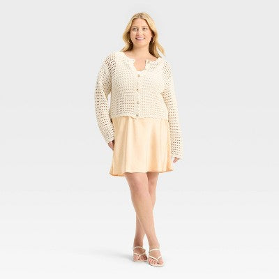 Women's Satin Mini A-Line Skirt - A New Day Cream XXL