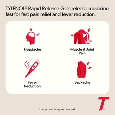 Tylenol Extra Strength Rapid Release Gelcaps - Acetaminophen Go Packs - 2ct/5pk: Whole Body, General Pain Relievers, 500mg Strength, Travel Size
