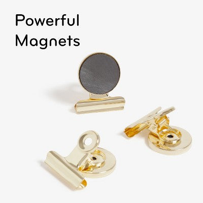 U Brands 3ct Magnetic Bulldog Clips Gold: Fridge & Locker Magnets, Metal Stationery Clips, Office Fasteners
