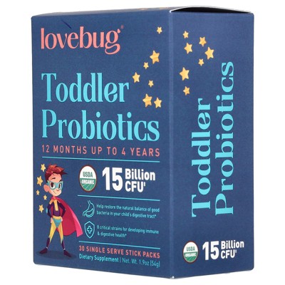 LoveBug Probiotics Toddler Probiotics, 12 Months Up To 4 Years, 15 Billion CFU, 30 Single Serve Stick Packs, 0.06 oz (1.8 g) Each