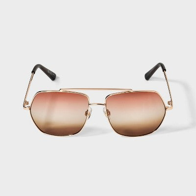 Womens Shiny Metal Aviator Sunglasses with Gradient Lenses - Universal Thread Brown