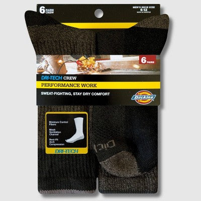 Dickies Men's 6pk Moisture Control Crew Socks - Olive Green 6-122: Midweight Knit, Tagless, Machine Washable, Tumble Dry
