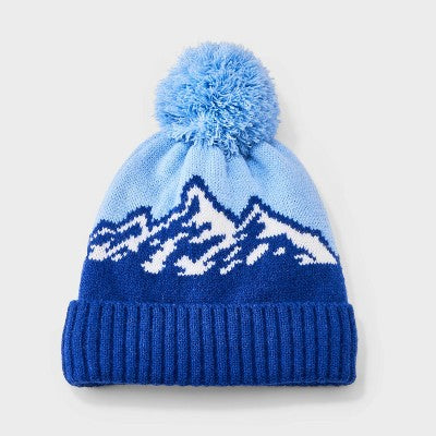 Toddler Boys' Mountainscape Striped Beanie - Cat & Jack Blue 2T-5T