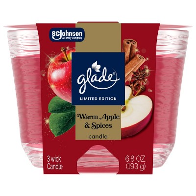Glade 3 Wick Fall Candle in Glass Jar - Warm Apple & Spices - 6.8oz