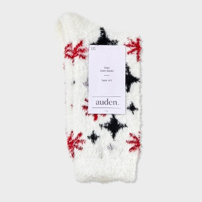 Women's Stars Cozy Crew Socks - Auden Ivory/Red/Black 4-10