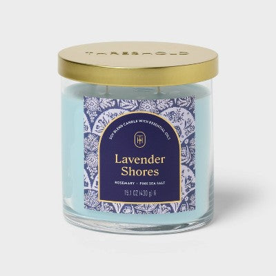 15.1oz 2-Wick Lidded Glass Jar Candle Lavender Shores - Threshold