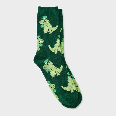 Women's Lucky Dino St. Patrick's Day Crews Socks - Green 4-10