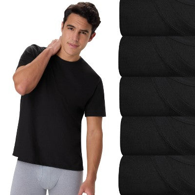 Hanes Men's 5pk T-Shirt Undershirts, Premium Everyday Tee Midweight Crewneck Shirt Pack, Wicking - Black M