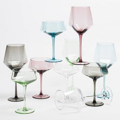over&back 11 fl oz Facet Coupe Glass Bright Green Aqua