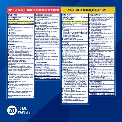 Mucinex Rapid Clear Pain Headache Mucus Congestion Daytime & Nighttime Caplets - 20ct