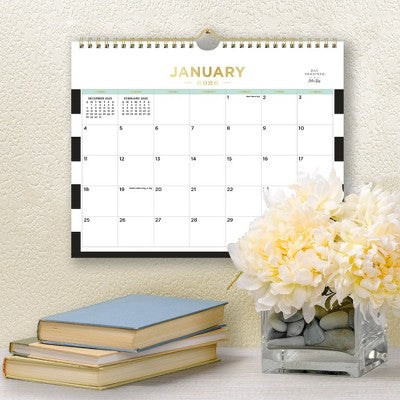 Blue Sky Day Designer 2026 Monthly Wall Calendar 11"x8.75" Black Rugby Stripe