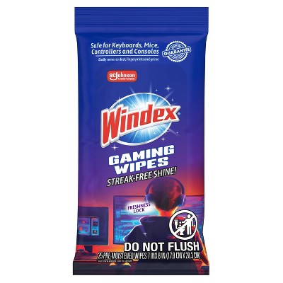 Windex Original Gaming All-Purpose Cleaners Wipes - 25ct: Resealable Bag, Streak-Free Surface, Removes Dust, Multi-Surface