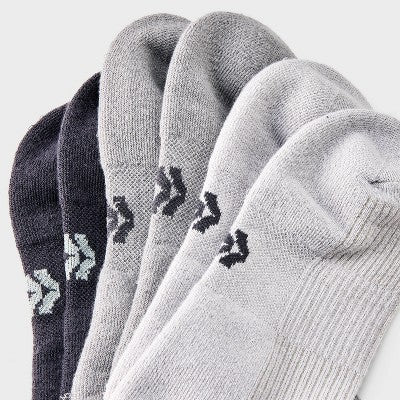 Men's 3pk Quarter Crew Socks - All In Motion Gray 6-12