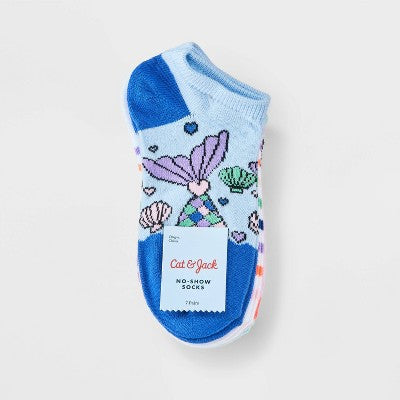 Girls' 7pk 'Mermaid' Lightweight Ankle Length Socks - Cat & Jack Blue S: Recycled Polyester Knit