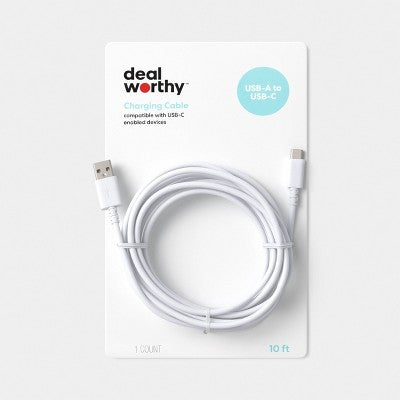 10ft USB-A to USB-C Cable - dealworthy White