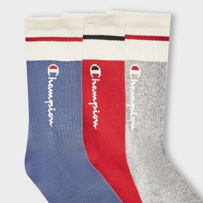 Champion Women's Varsity Striped 3pk Crew Socks - Blue 4-10