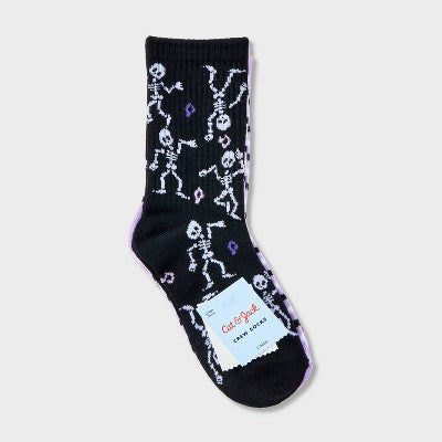 Kids' 2pk Crew Dancing Skeleton Socks - Cat & Jack Black/Purple M
