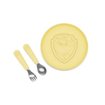 Lalo PAW Patrol 3pc Silicone Plate + Utensils Set - Rubble: Baby Feeding Set