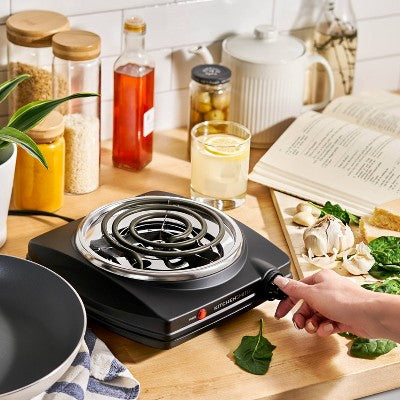KitchenSmith Single Coil Burner: Metal Cooktop Accessory, Black, 2-Year Warranty, 10.81" Width, 3.38" Height