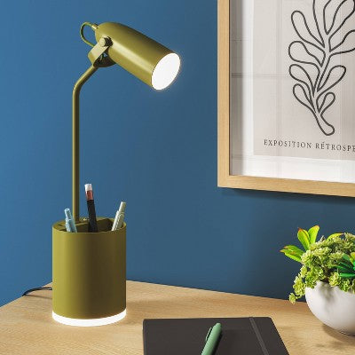 Task Table Lamp with Nightlight Offbeat Olive Integrated LED Bulb - Room Essentials