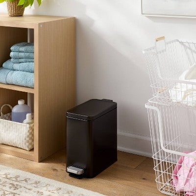 10L Stainless Slim Step Trash Can Black - Brightroom