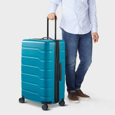 Hardside Large Checked Suitcase Teal - Open Story (LOCAL PICKUP ONLY)