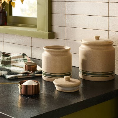 53 fl oz Stoneware Seasonal Canister Green Striped - Hearth & Hand with Magnolia