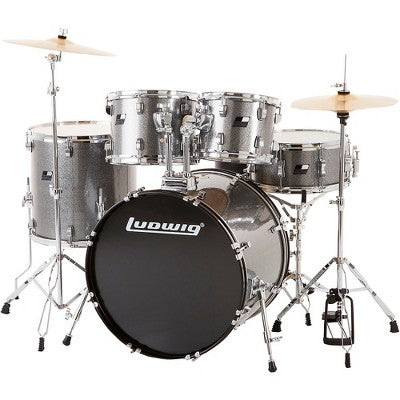 Ludwig BackBeat 5-Piece Drum Set With Hardware and Cymbals - Metallic Silver Sparkle