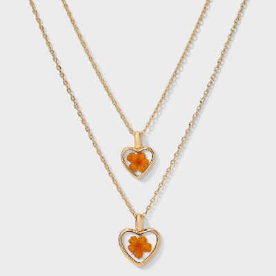 Bella Uno Bellissima 14kt Gold Dipped Flower Duo Necklace Set Extender