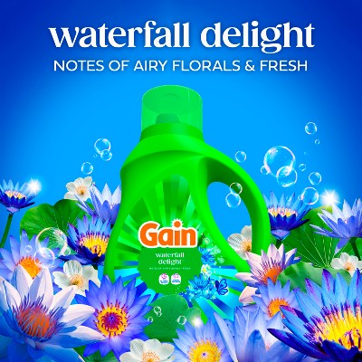 Gain Waterfall Delight Liquid Laundry Detergents 61 Loads - 81oz: Cold Water, Spill-Resistant Lid, Paraben-Free