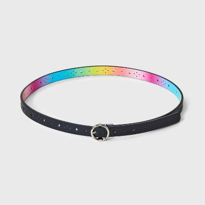 Girls' 3pk Rainbow Belt Set - Cat & Jack M: Adjustable Skinny Apparel Accessories with Buckle Closure