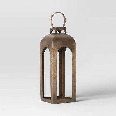 21.875"x8" Pillar Cast Aluminum Lantern Candle Holder Gold - Threshold (LOCAL PICKUP ONLY)