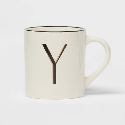 16oz Stoneware Monogram Y Mug Ivory - Threshold: Initial Coffee Drinkware, Microwave & Dishwasher Safe