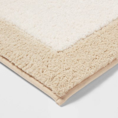 20"x34" Fluffy Border Memory Foam Bath Rug Tan - Threshold