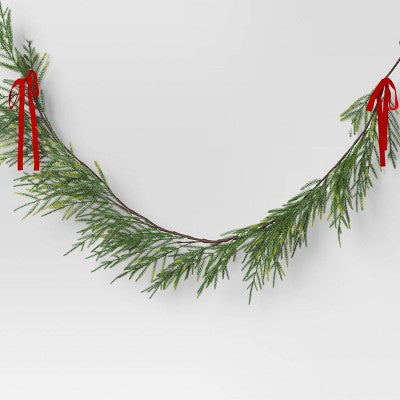 6' Christmas Unlit Norfolk Pine Draping with Red Bows Garland - Wondershop (LOCAL PICKUP ONLY)