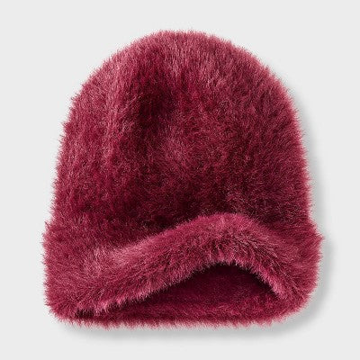 Girls' Wide Cuff Fuzzy Beanie Hat - art class Maroon