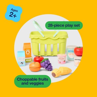 Grocery Basket with Play Food- 18 Piece - Gigglescape: Plastic, Ages 2+, Includes Play Fruit & Vegetables