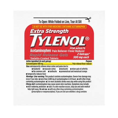 Tylenol Extra Strength Rapid Release Gelcaps - Acetaminophen Go Packs - 2ct/5pk: Whole Body, General Pain Relievers, 500mg Strength, Travel Size
