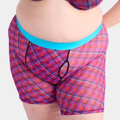 Parade Women's Plaid Silky Mesh Boxer Shorts - Magenta/Blue XL