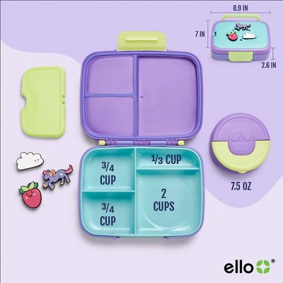 Ello Benni Kids Insulated Bento Lunch Box with Leakproof Thermos, 4 Compartments, Hot/Cold Compatible - Purple: Polypropylene Container, TPE Lid