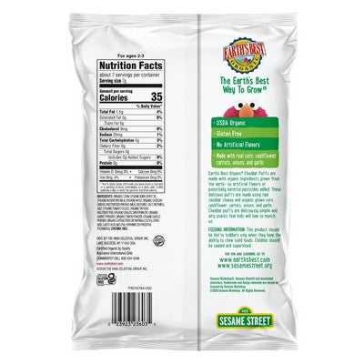 Earth's Best Organic Veggie Cheddar Puffs Baby & Toddler Snacks Sesame Street - 1.55oz