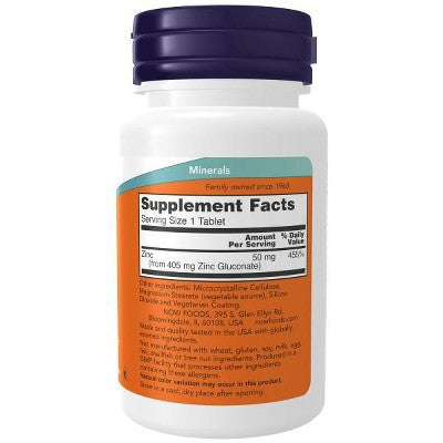 Now Foods Zinc Gluconate 50mg 250 Tablet