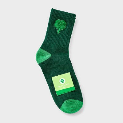Women's Boucle Shamrock Ribbed St. Patrick's Day 3pk Mid Crew Socks - Green/Black 4-10