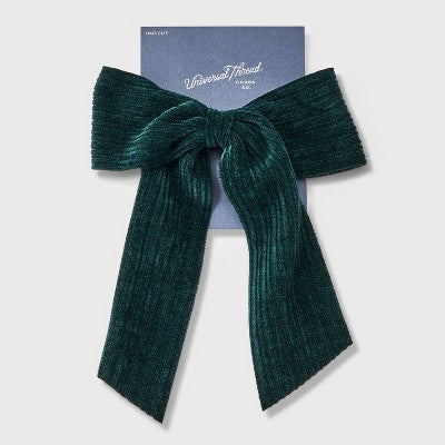 Ribbed Velvet Bow Hair Barrette - Universal Thread Dark Green
