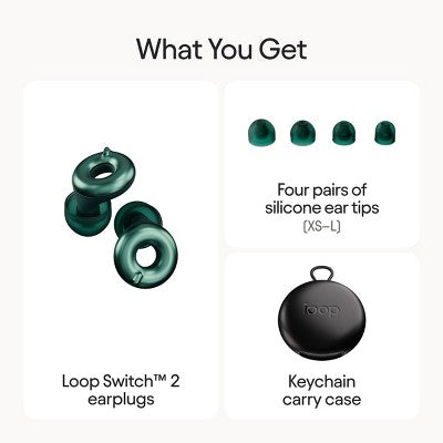 Loop Switch 2 Earplugs for Adjustable Volume Control and Instant Noise Relief - Emerald