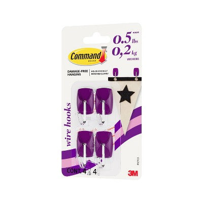 Command 4pk Damage-Free Small Wire Hooks Candied Plum