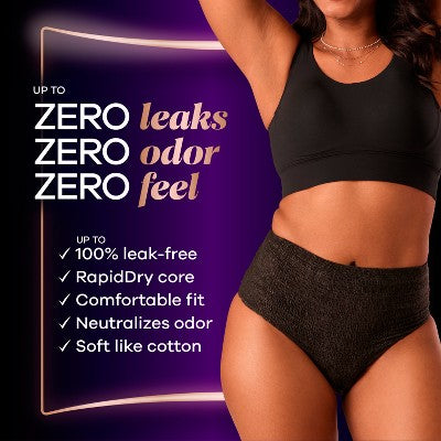 Always Discreet Boutique Adult Postpartum Incontinence Underwear for Women - Black - S/M - 12ct