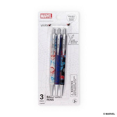 Yoobi Marvel Ballpoint Pen 3pk Retractable Set Spider-Man, School Supplies