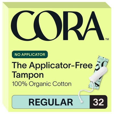 Cora Organic Applicator Free Regular Tampons - 32ct