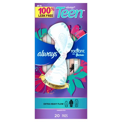 Always Radiant Size 3 Teen Unscented Pads - Extra Heavy - 20ct